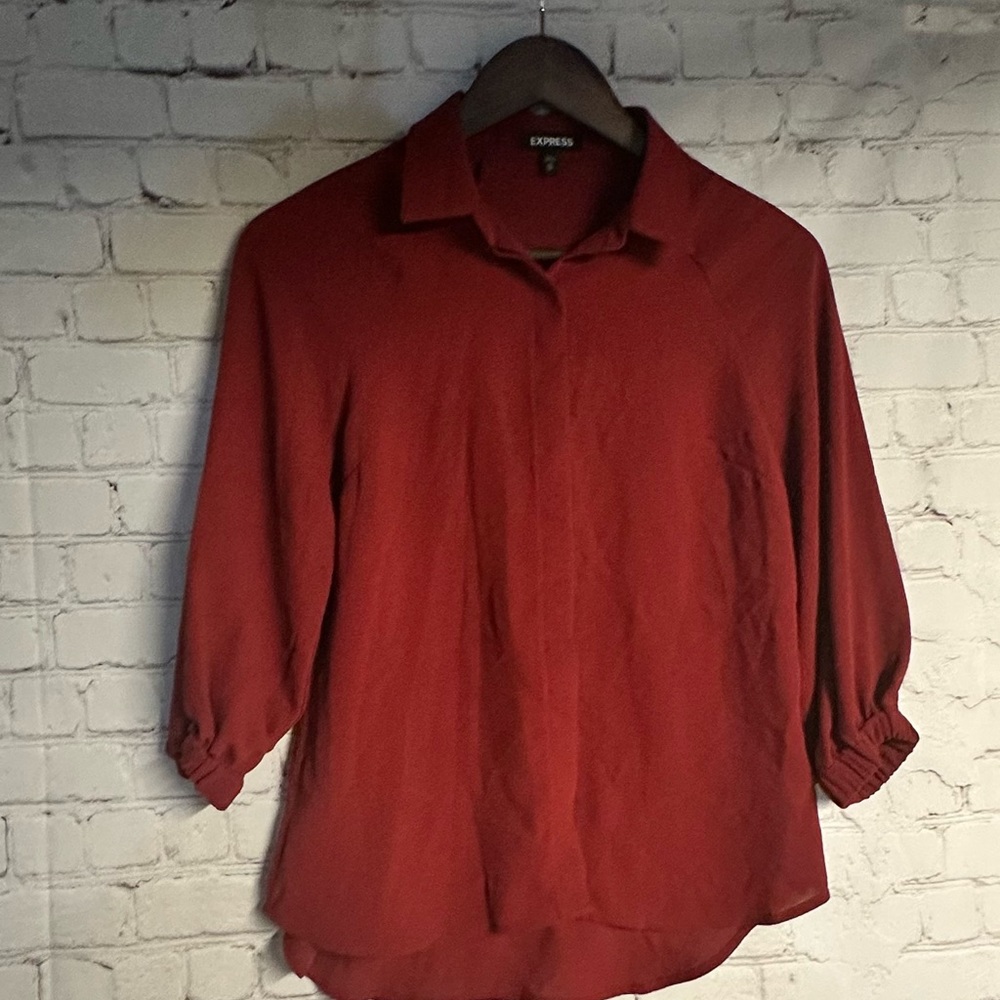 Express Button Down Dark Red Blouse - image 2